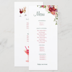 Elegant Burgundy and Crimson Blush Floral Wedding Menu