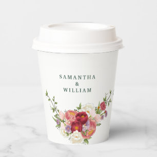 Elegant Burgundy and Crimson Blush Floral Wedding Paper Cups