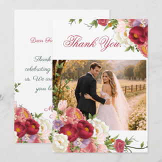 Elegant Burgundy and Crimson Blush Floral Wedding Thank You Card