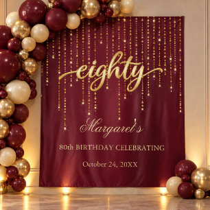 Elegant Burgundy and Gold 80th Birthday Backdrop Tapestry