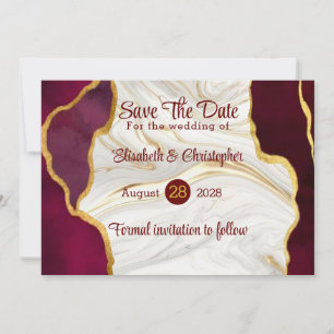 Elegant Burgundy and Gold Agate Save The Date Card