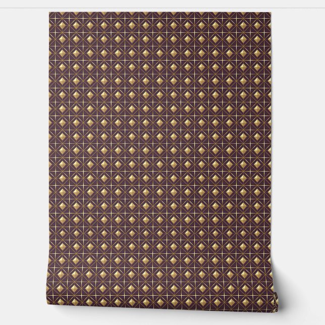 Elegant Burgundy and Gold Geometric  Wallpaper (Unrolling)