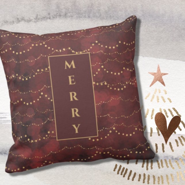 Elegant Burgundy and Gold MERRY Text Christmas Cushion (Creator Uploaded)