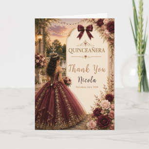 Elegant Burgundy and Gold Quince Thank You Card