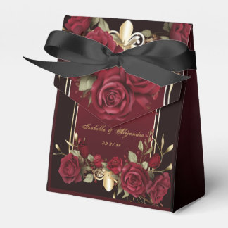 Elegant Burgundy and Gold Rose Wedding  Favour Box