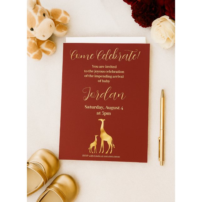 Elegant Burgundy and Gold Safari Baby Shower  Invitation (Creator Uploaded)