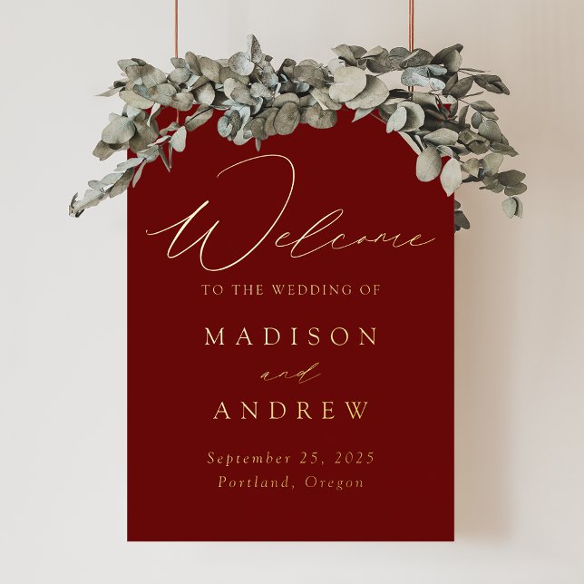 Elegant Burgundy and Gold Script Wedding Welcome Foil Prints (Creator Uploaded)