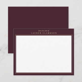 Elegant Burgundy and Gold Stationery Note Card