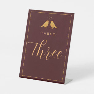 Elegant Burgundy and Gold Table Number Pedestal Sign
