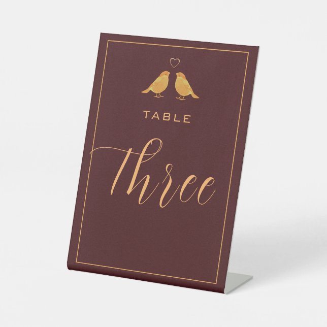 Elegant Burgundy and Gold Table Number Pedestal Sign (Front)