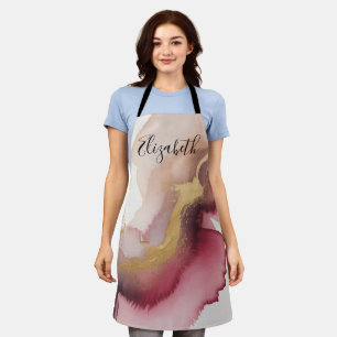 Elegant Burgundy and Gold Watercolor Art Apron