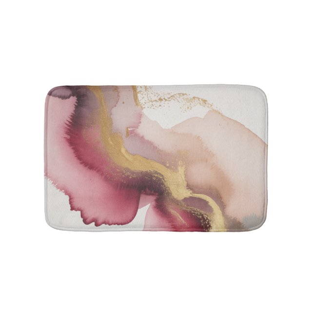 Elegant Burgundy and Gold Watercolor Art Bath Mat (Front)