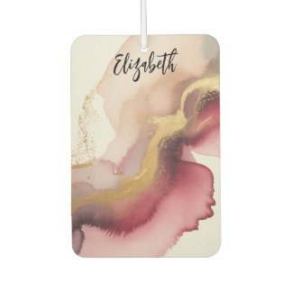 Elegant Burgundy and Gold Watercolor Art Car Air Freshener