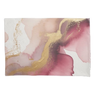 Elegant Burgundy and Gold Watercolor Art Pillowcase