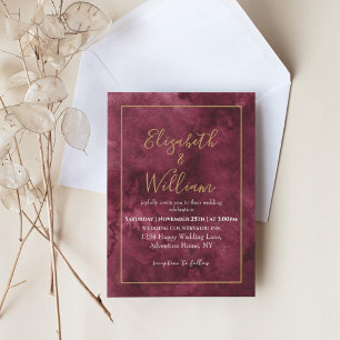 Elegant Burgundy and Gold Watercolor Wedding Invi Invitation