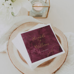 Elegant Burgundy and Gold Watercolor Wedding  Napkin