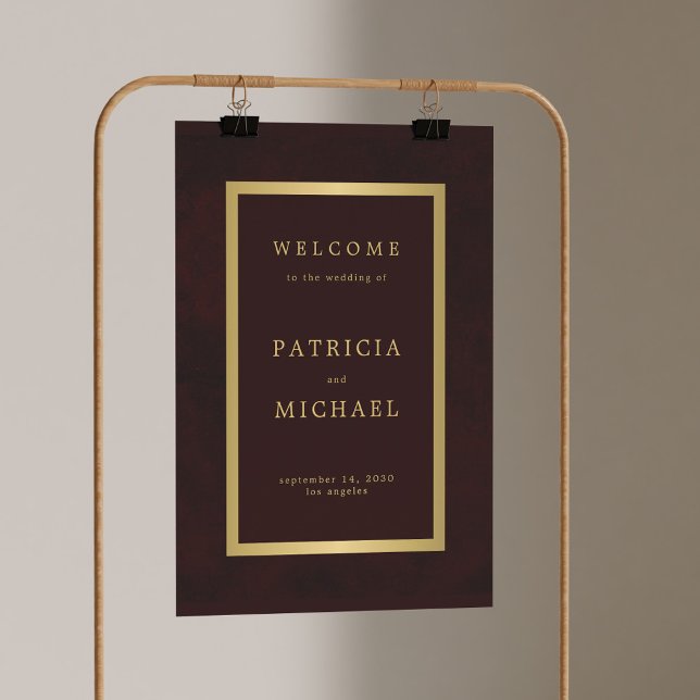 Elegant burgundy and gold wedding welcome sign (Creator Uploaded)