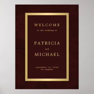 Elegant burgundy and gold wedding welcome sign