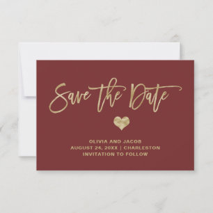 Elegant Burgundy and Gold with Heart Save The Date