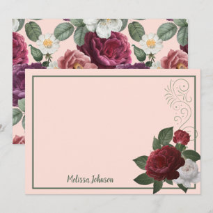 Elegant Burgundy and Pink Floral Personalised Card