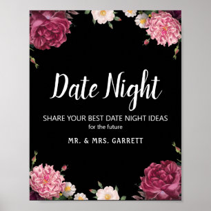 Elegant Burgundy and Pink Flower Date Night Sign