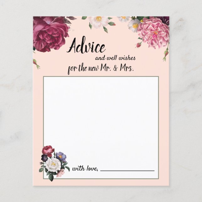 Elegant Burgundy and Pink Flowers Advice Card (Front)