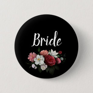 Elegant Burgundy and Pink Flowers Bride 6 Cm Round Badge