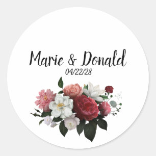 Elegant Burgundy and Pink Flowers Classic Round Sticker