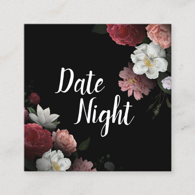 Elegant Burgundy and Pink Flowers Date Night Card (Front)