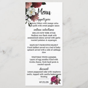 Elegant Burgundy and Pink Flowers Menu