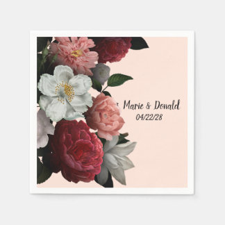 Elegant Burgundy and Pink Flowers Napkin
