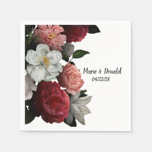 Elegant Burgundy and Pink Flowers Napkin