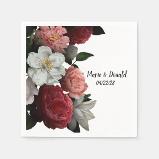 Elegant Burgundy and Pink Flowers Napkin