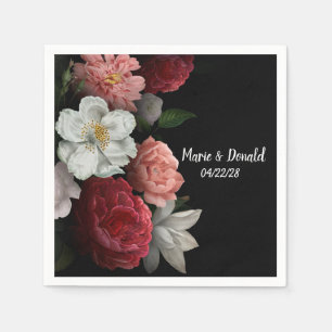 Elegant Burgundy and Pink Flowers Napkin