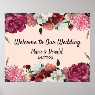 Elegant Burgundy and Pink Flowers Poster