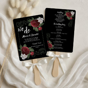 Elegant Burgundy and Pink Flowers Program Hand Fan