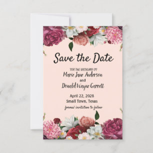 Elegant Burgundy and Pink Flowers Save The Date
