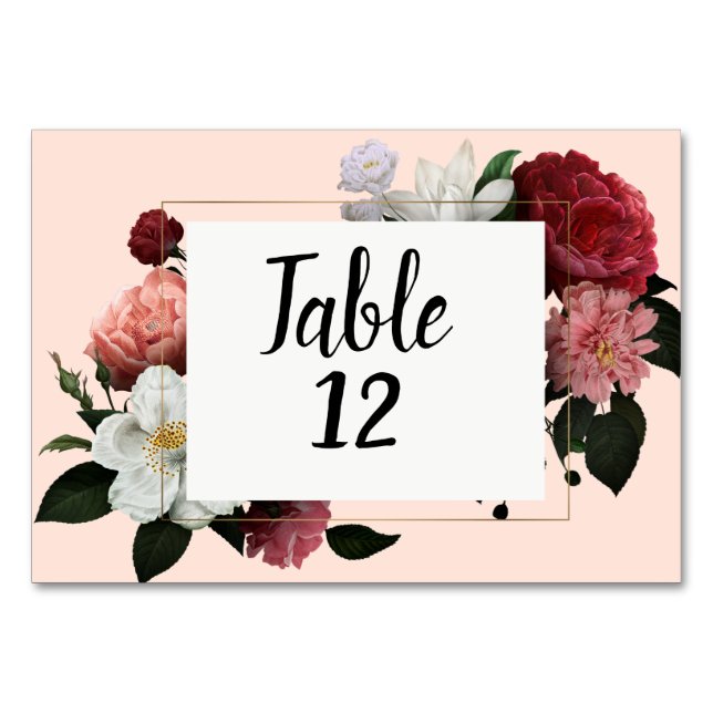 Elegant Burgundy and Pink Flowers Table Number (Front)