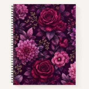 Elegant Burgundy and Plum Floral Notebook