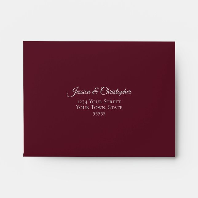 Elegant Burgundy and Silver Lace Wedding RSVP Envelope (Front)