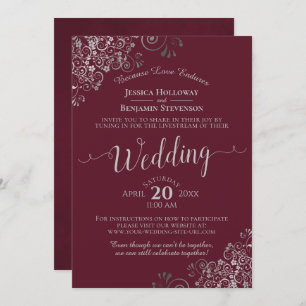 Elegant Burgundy and Silver Wedding Livestream Invitation