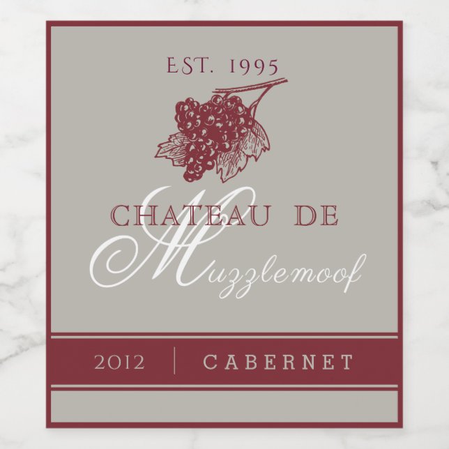 Elegant Burgundy and Silver Wine Label (Single Label)