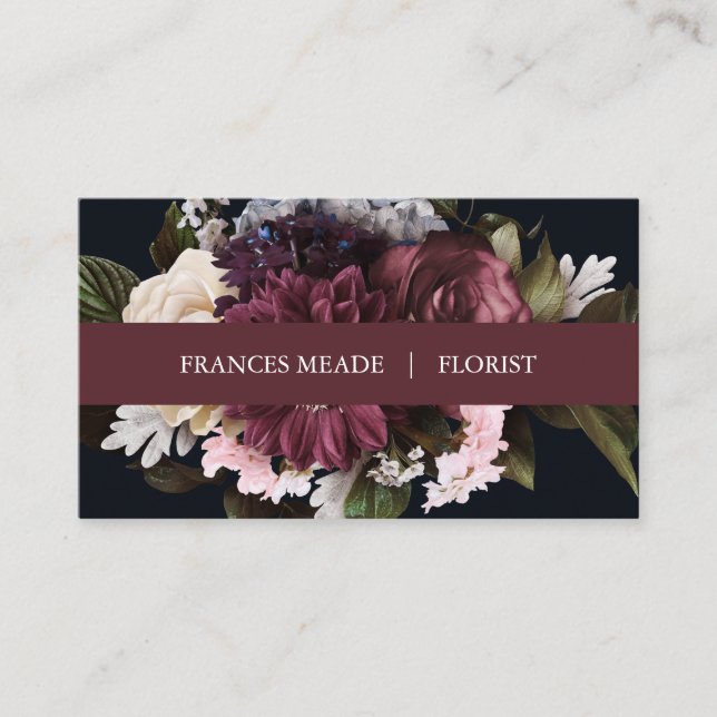 Elegant Burgundy and White Floral | Business Card (Front)