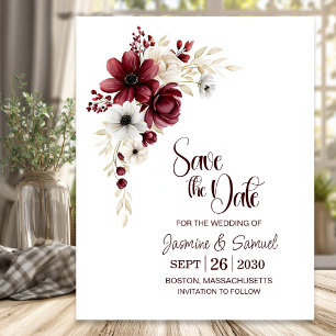 Elegant Burgundy and White Floral Wedding Save The Date