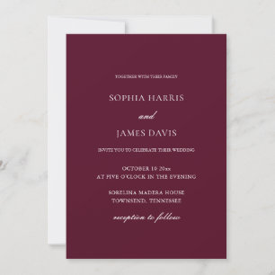 Elegant Burgundy and White Minimalist Wedding Invitation