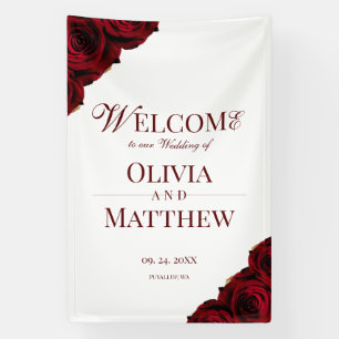 Elegant Burgundy and White Roses Wedding Banner