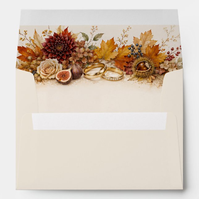 Elegant Burgundy Autumn Harvest Fall Wedding Envelope (Back (Bottom))