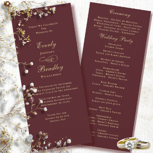 Elegant Burgundy Background Gold Wedding Program Invitation