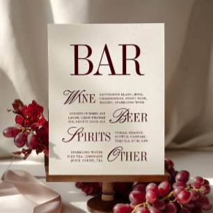 Elegant Burgundy Bar Menu Drinks Wedding Tabletop