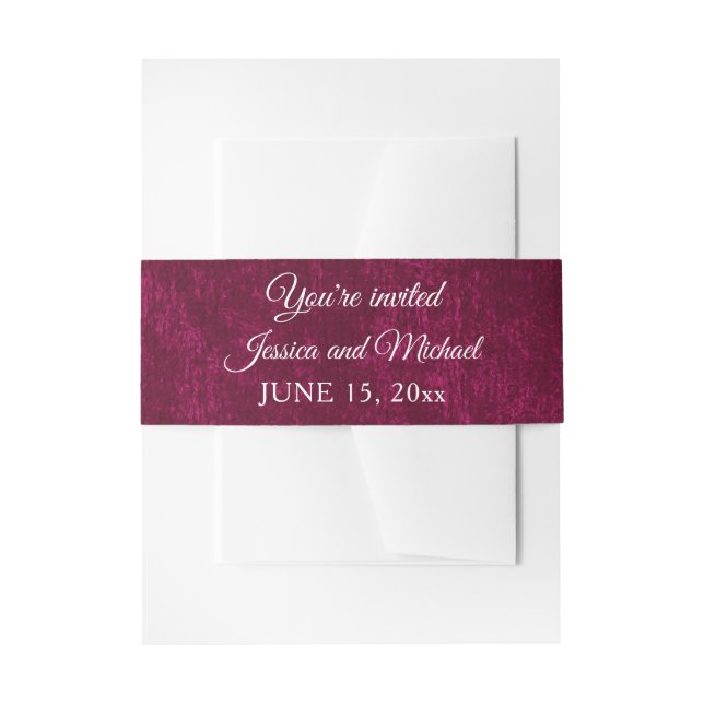 Elegant Burgundy Berry Velvet Winter Wedding Invitation Belly Band (Front Example)